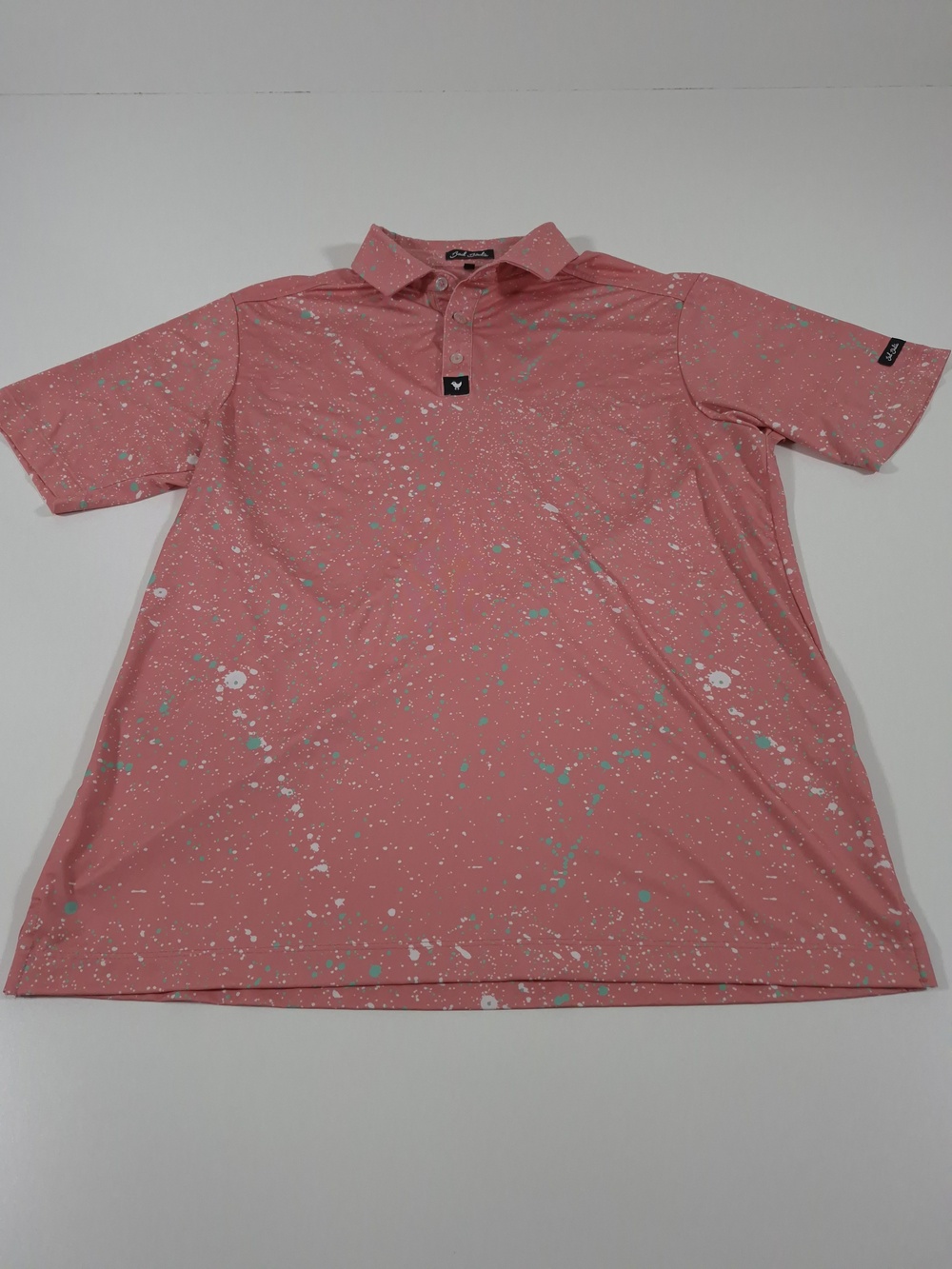 Bad Birdie Polo Shirt AOP Mens M Pink Paint Splatter Golf Stretch Performance